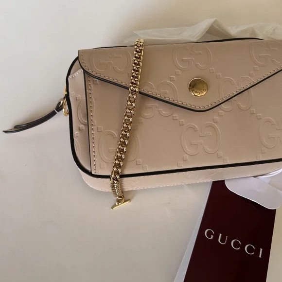 GUCCI Gilbert Calfskin Leather Mini Envelope Beige Crossbody Bag NIB 781554 - Picture 6 of 15